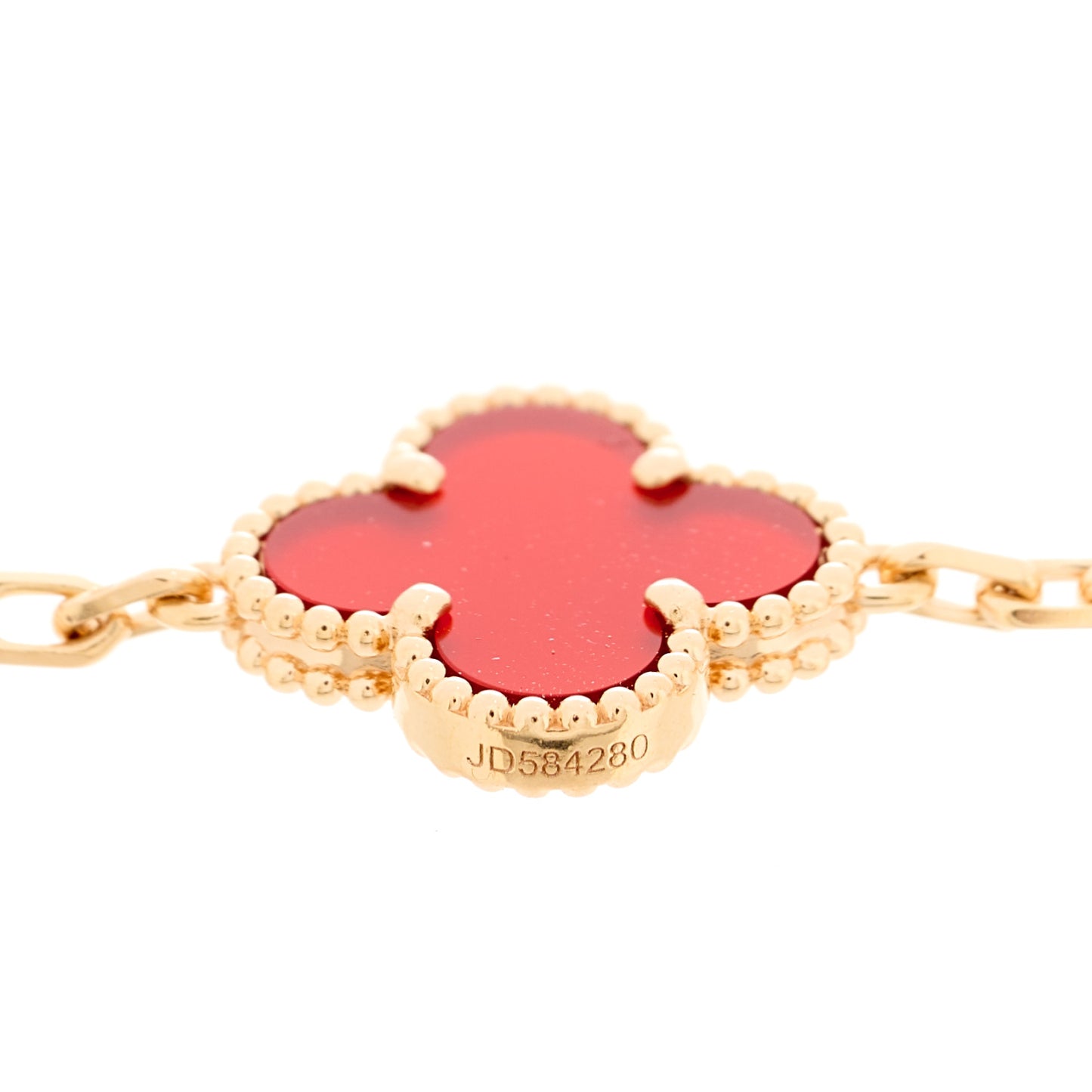 18K Rose Gold Carnelian 5 Motifs Guilloche Vintage Alhambra Bracelet