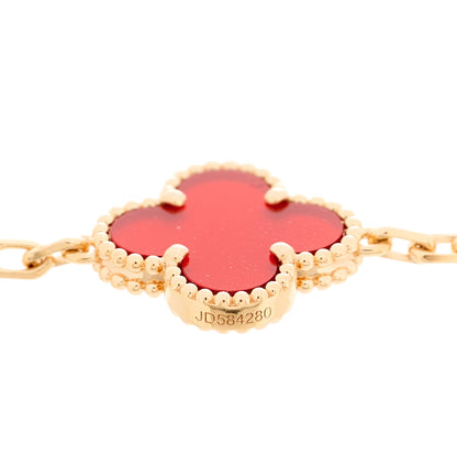 Van Cleef & Arpels 18K Rose Gold Carnelian 5 Motifs Guilloche Vintage Alhambra Bracelet 3 of 5