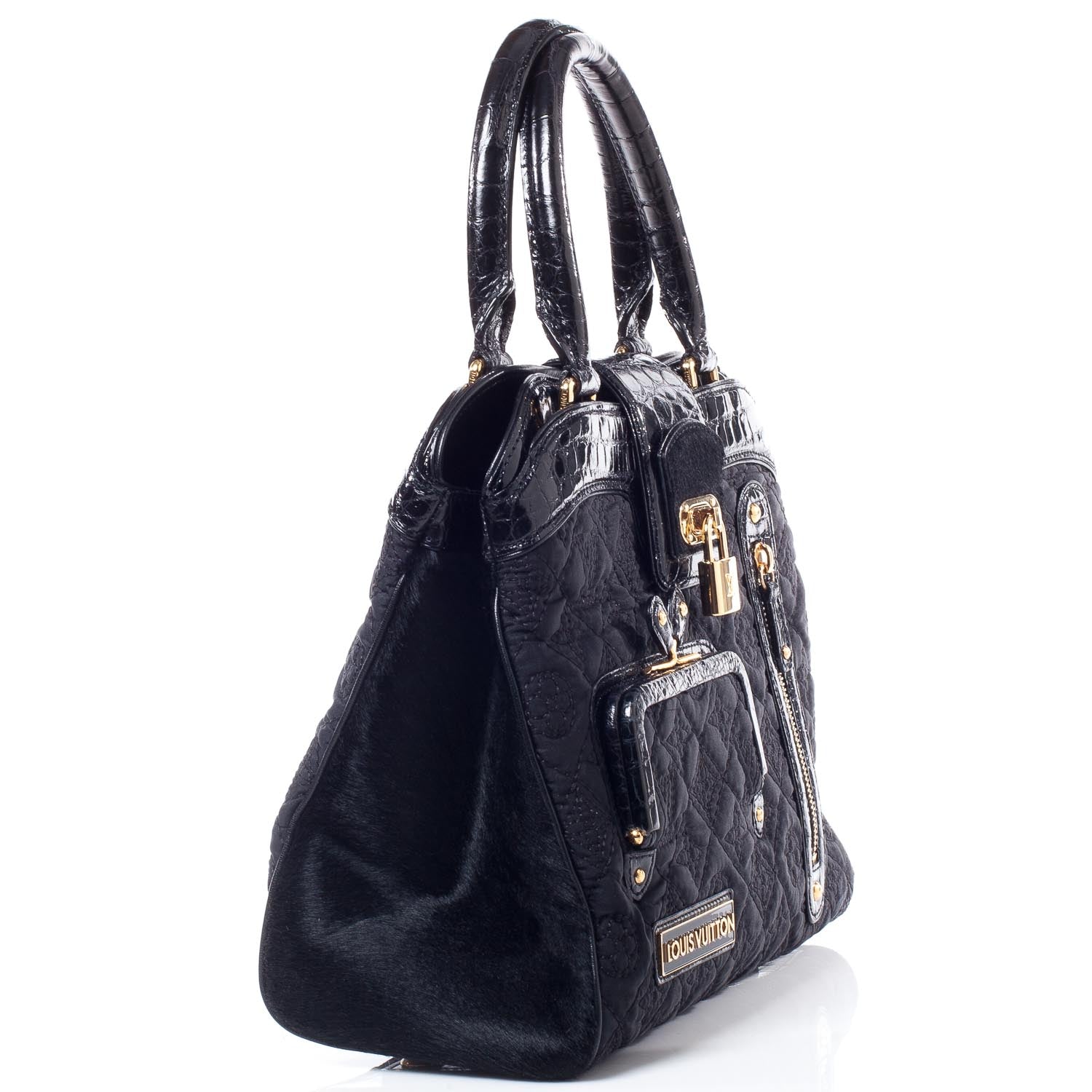 Louis Vuitton Monogram Silk Pony Hair Alligator Trim Linda Black 3 of 11
