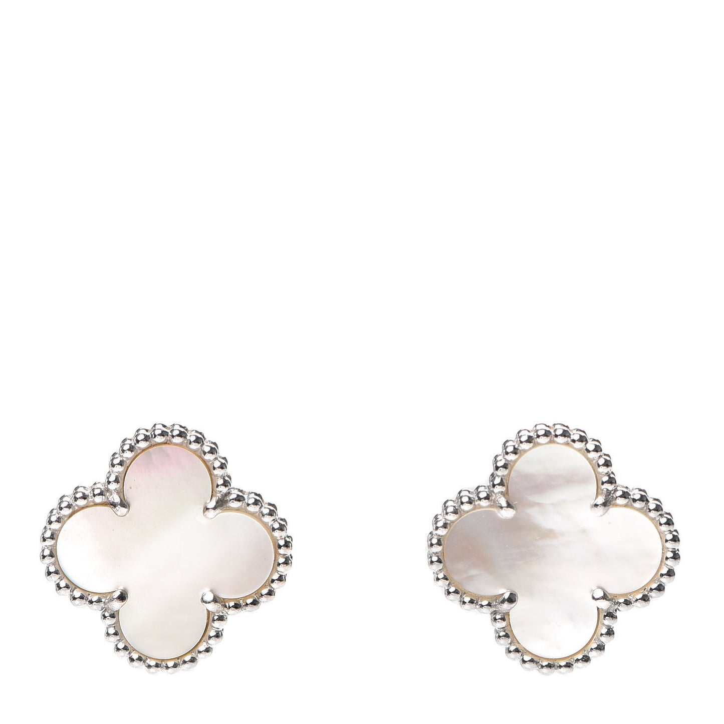 18K White Gold Mother of Pearl Vintage Alhambra Earrings