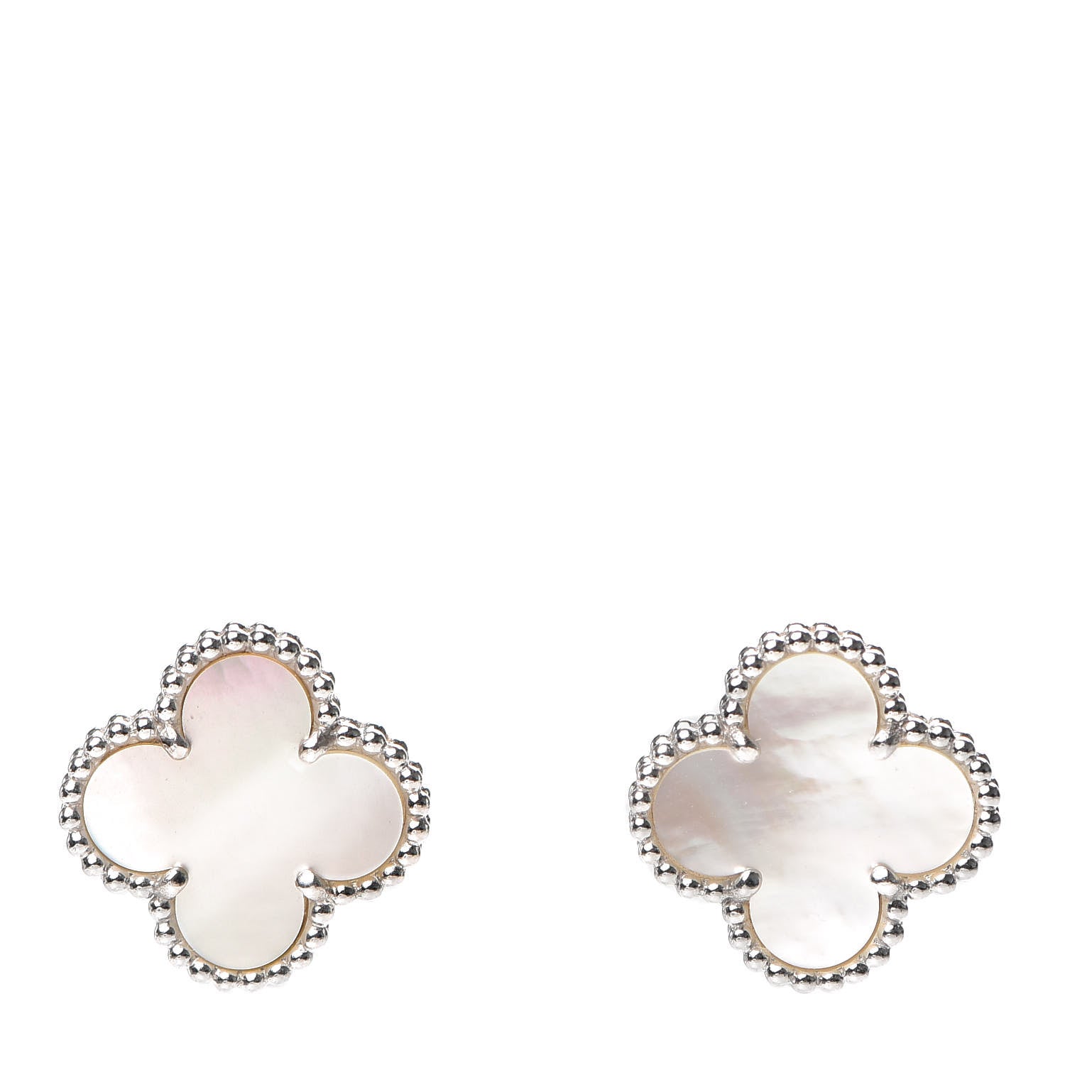 Van Cleef & Arpels 18K White Gold Mother of Pearl Vintage Alhambra Earrings 1 of 6