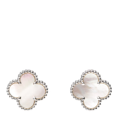Van Cleef & Arpels 18K White Gold Mother of Pearl Vintage Alhambra Earrings 1 of 6