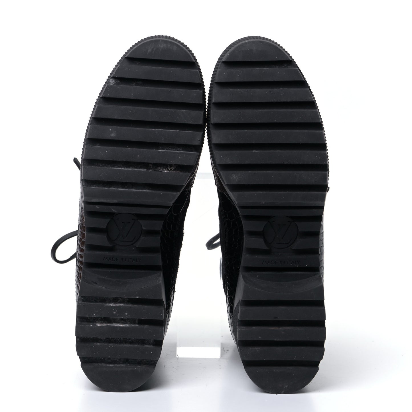 Suede Calfskin Crocodile Embossed Patent Monogram Laureate Platform Desert Boots 40 Black