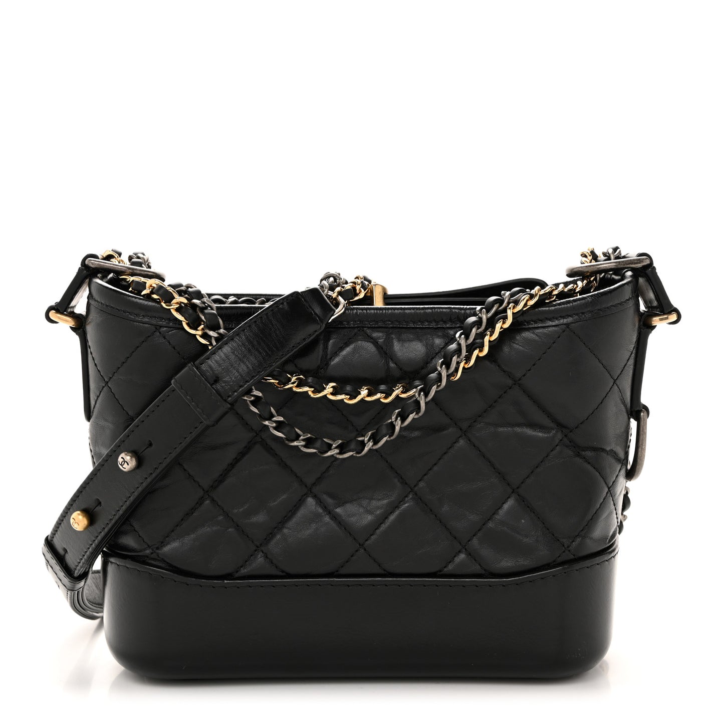 Aged Calfskin Quilted Small Gabrielle Hobo Black