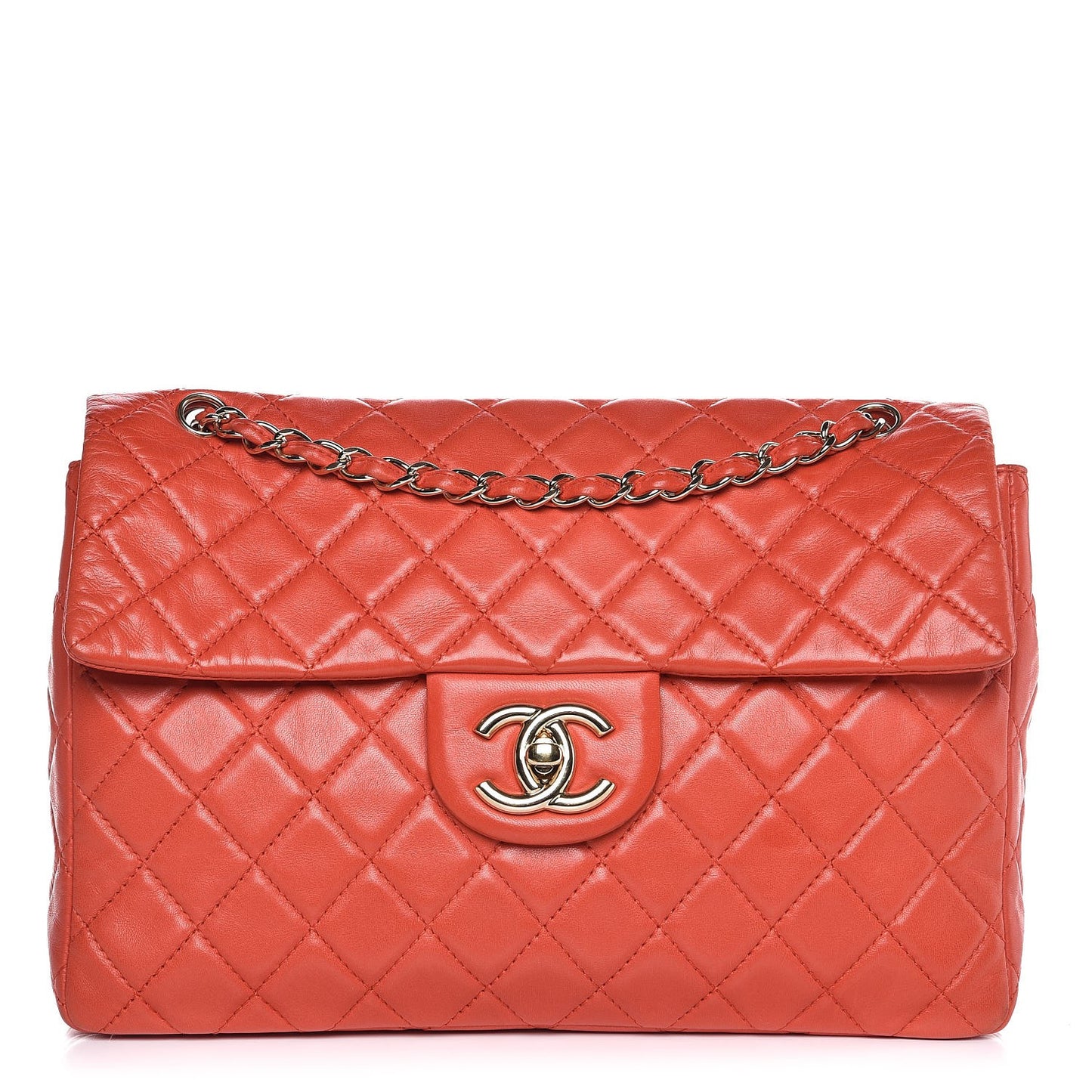 Lambskin Quilted XL Maxi Single Flap Red