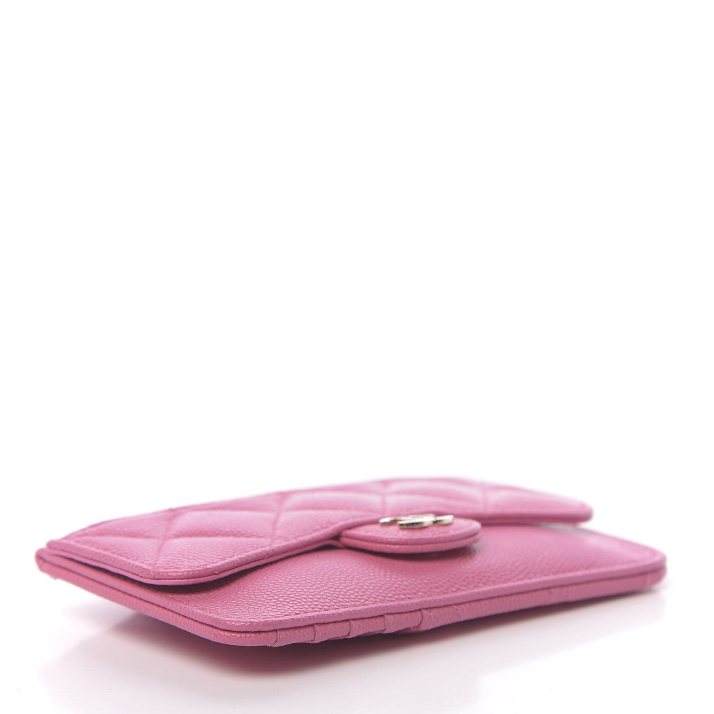 Caviar Quilted Flap Zip Card Holder Pink