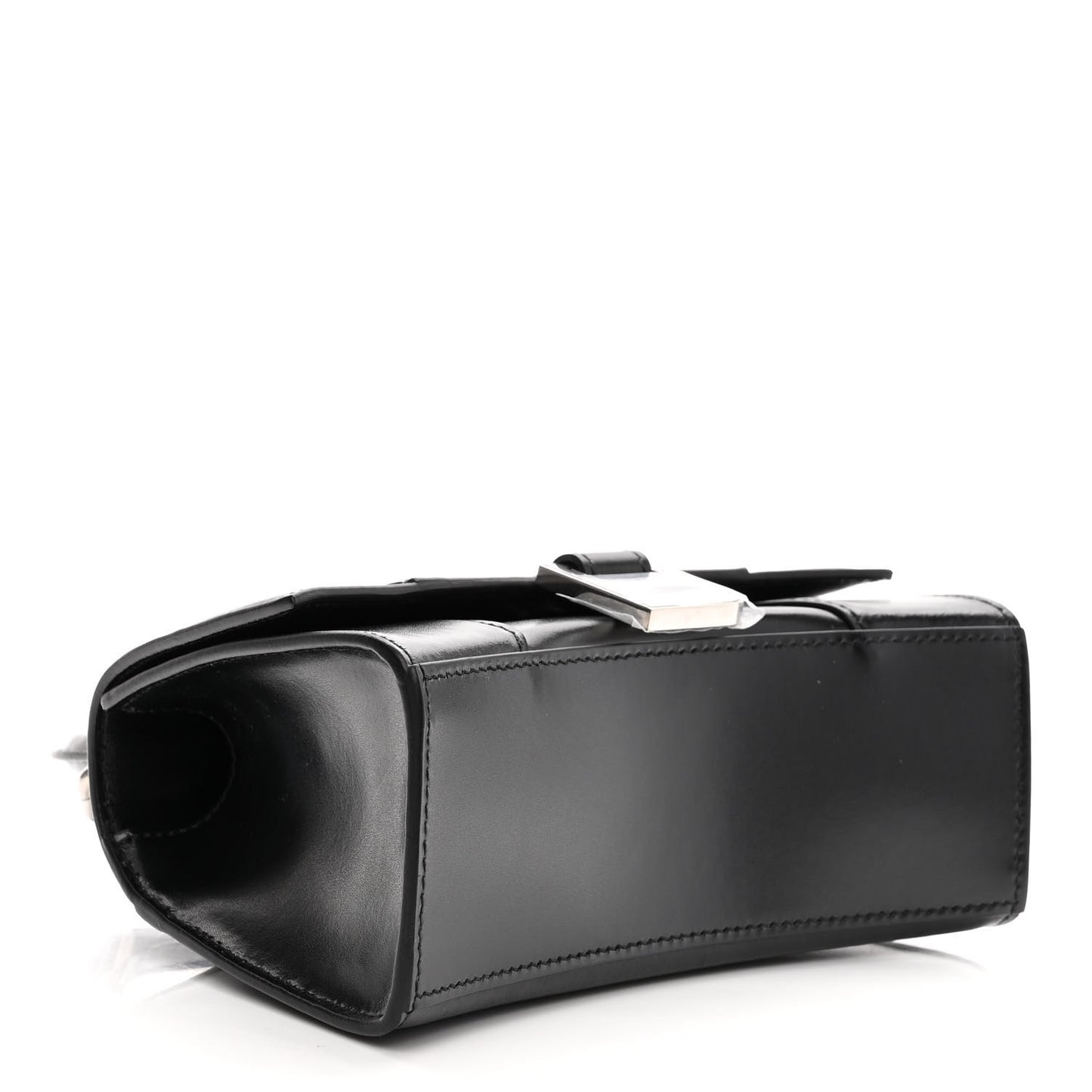 Shiny Box Calfskin Hourglass Top Handle Bag XS Black