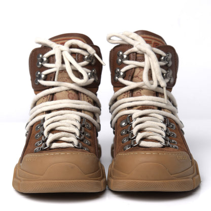 Gucci X SEGA Suede Calfskin GG Monogram Womens Flashtrek High-Top Sneakers 35 New Cuir Beige Ruggine 2 of 12