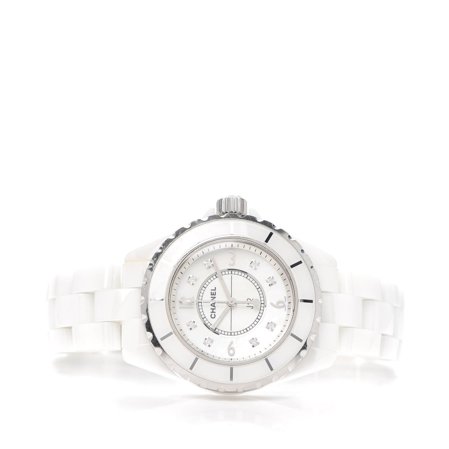 Stainless Steel Ceramic Diamond 33mm J12 Quartz Watch White