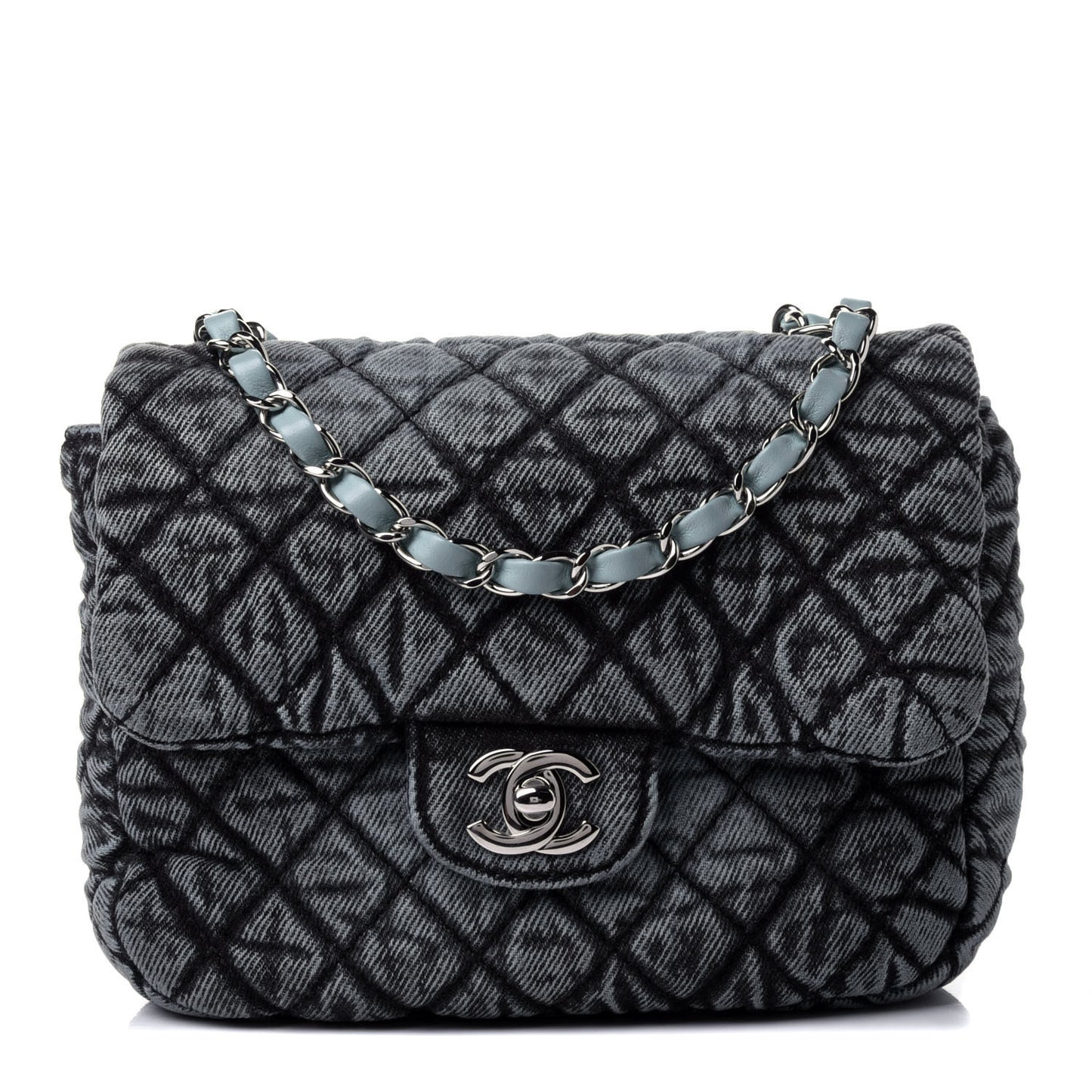 Washed Denim Quilted Small Denimpression Flap Blue Black