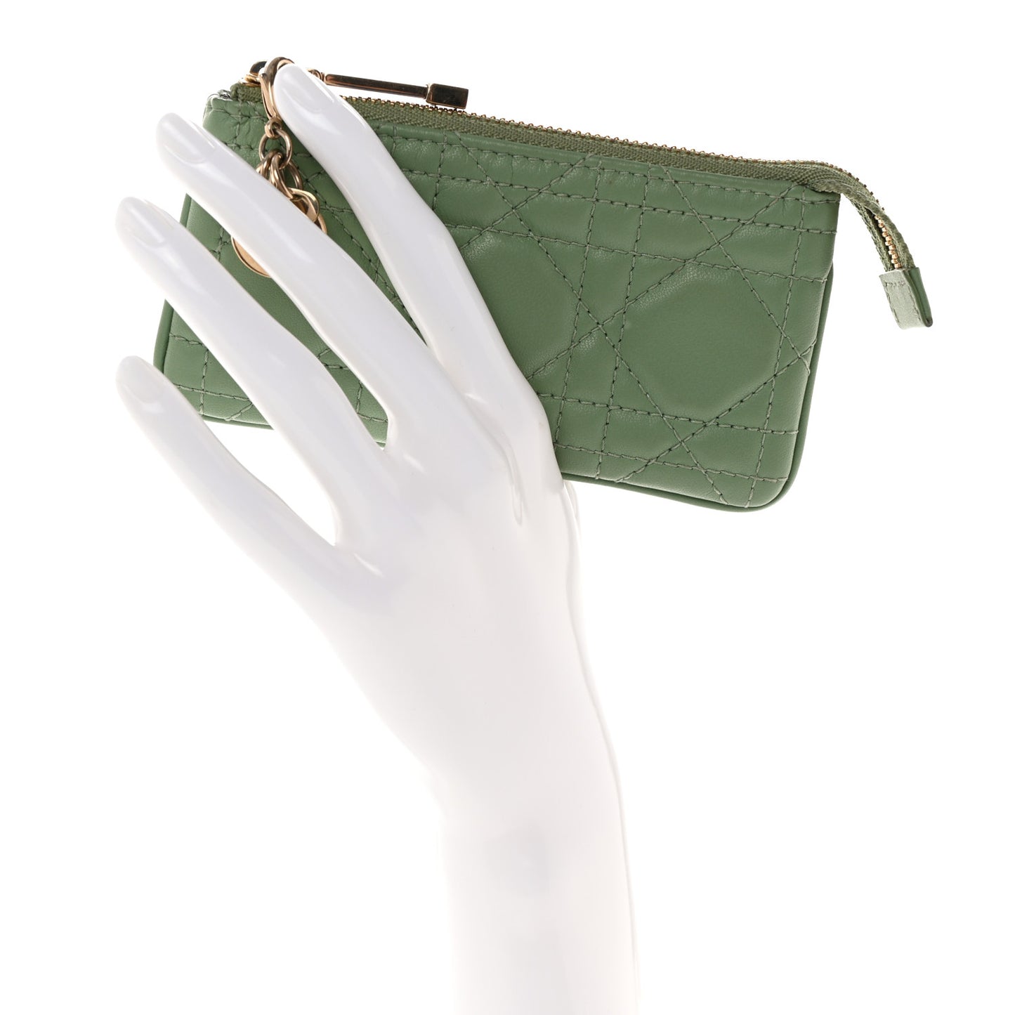 Lambskin Cannage Lady Dior Zipped Key Case Green