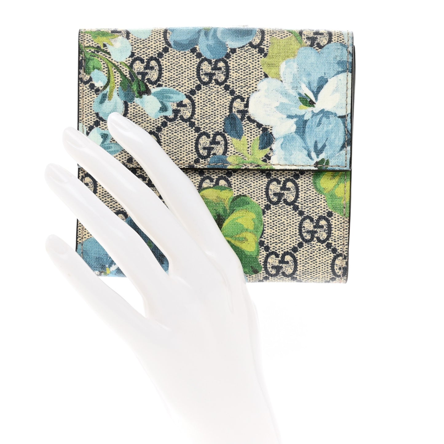 GG Supreme Monogram Blooms French Flap Wallet Beige Blue Navy Hibiscus Red
