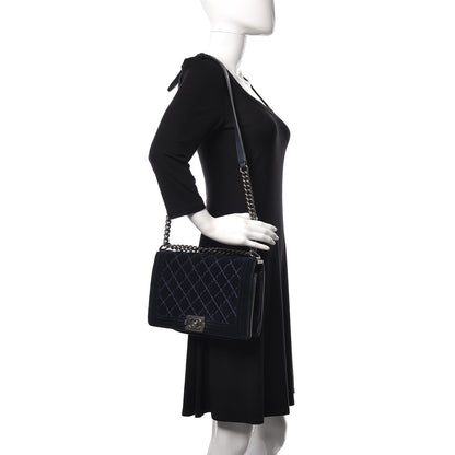 Chanel Velvet Tweed Quilted New Medium Boy Flap Dark Navy Blue 2 of 15