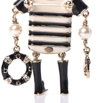 Chanel Enamel Crystal Pearl CC Sailor Brooch Black White 4 of 5