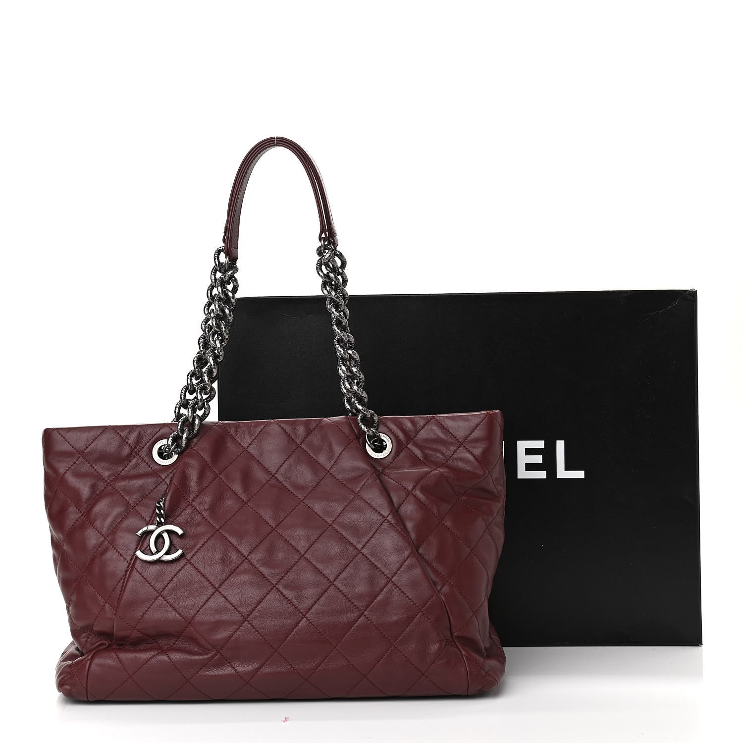 Chanel Calfskin Large Coco Pleats Tote Burgundy 12 of 12
