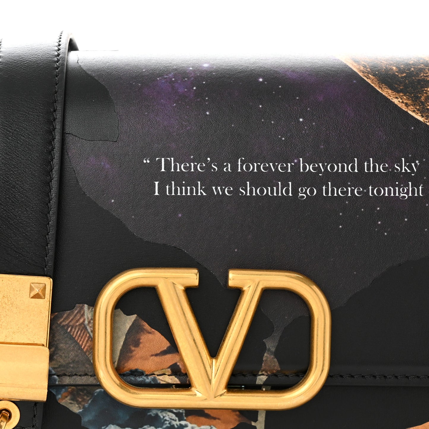 X UNDERCOVER Smooth Calfskin Cosmos Print Large VSling Shoulder Bag Black