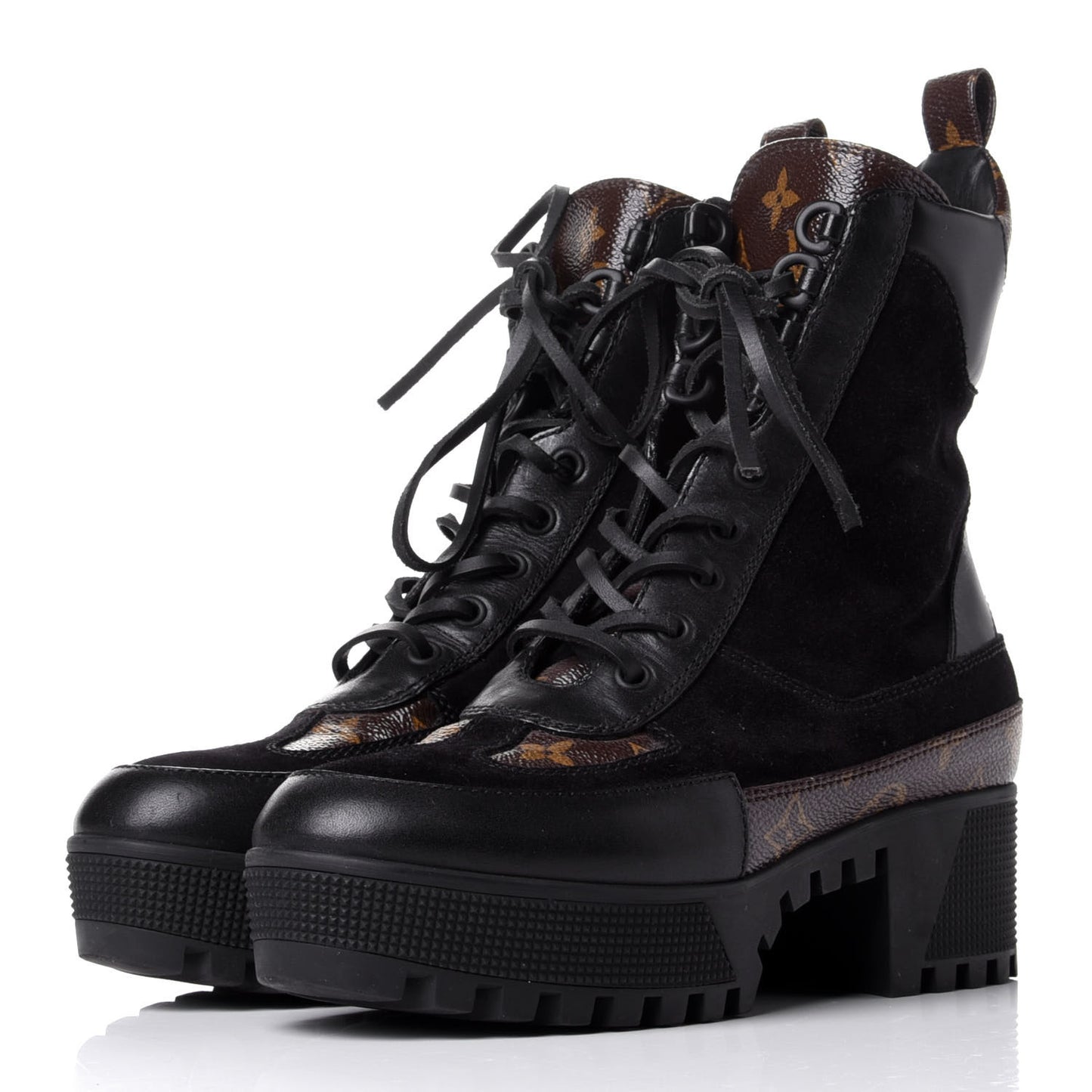 Suede Calfskin Monogram Laureate Platform Desert Boots 37 Black