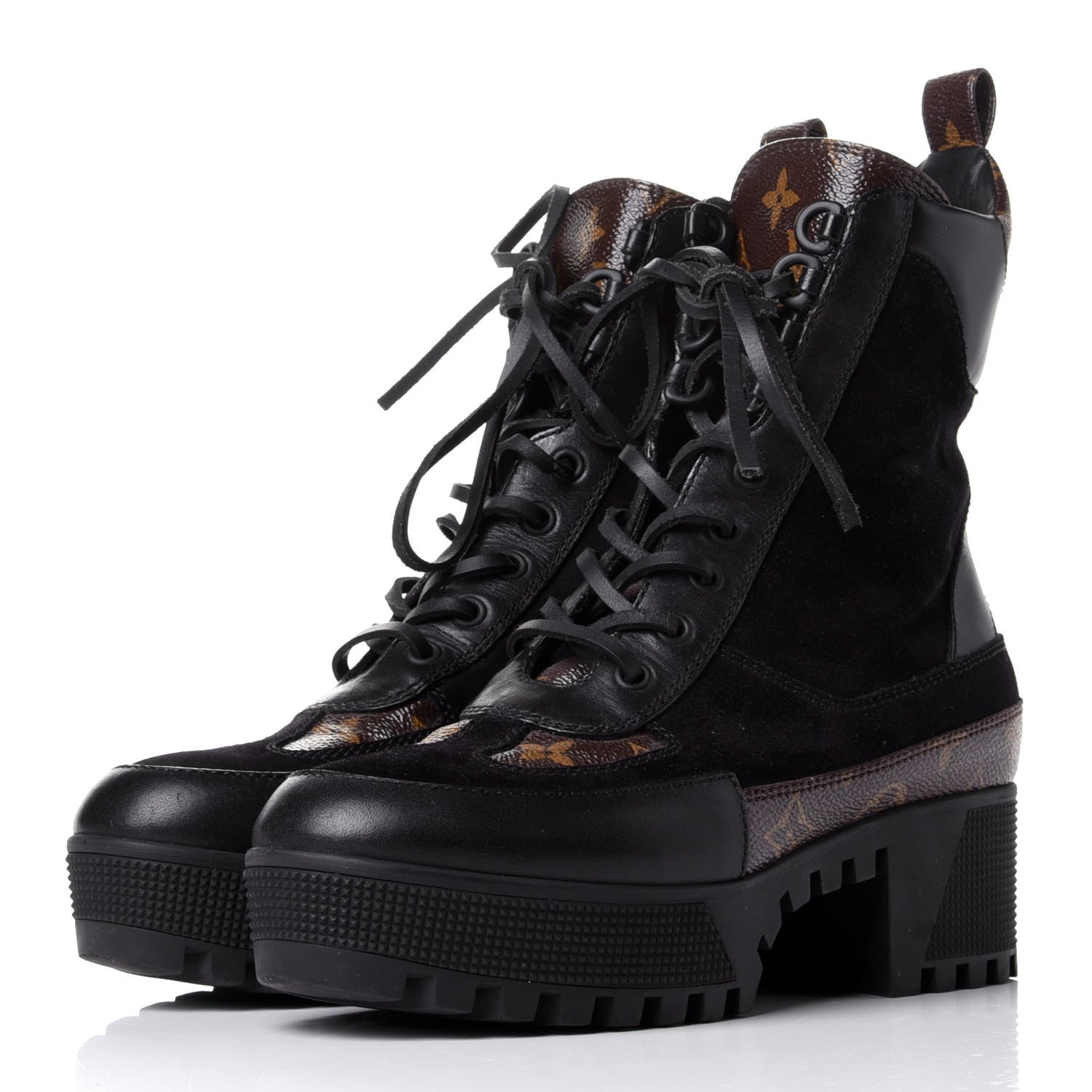 Louis Vuitton Suede Calfskin Monogram Laureate Platform Desert Boots 37 Black 3 of 10