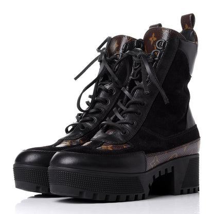 Louis Vuitton Suede Calfskin Monogram Laureate Platform Desert Boots 37 Black 3 of 10