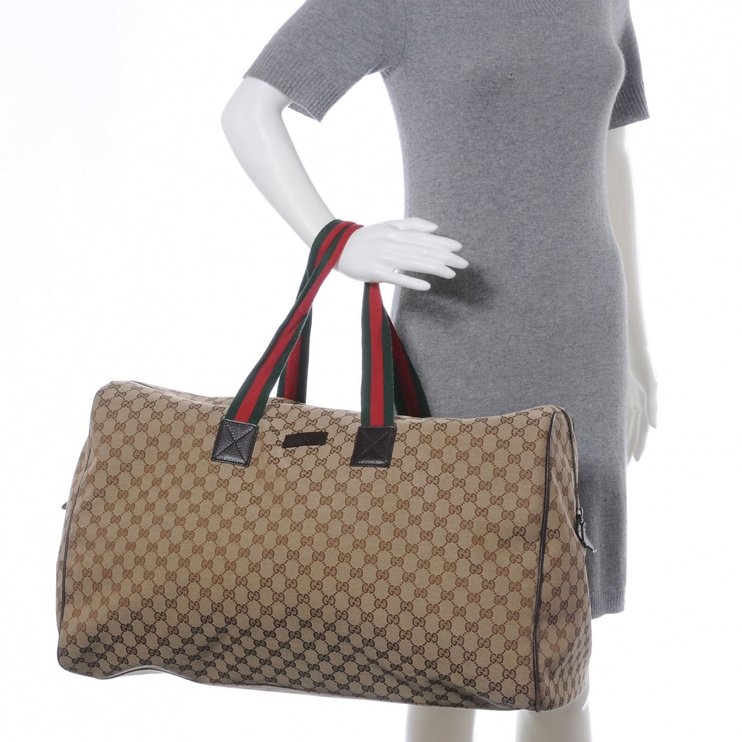 GG Monogram Web Large Collapsible Carry On Duffle Beige Brown