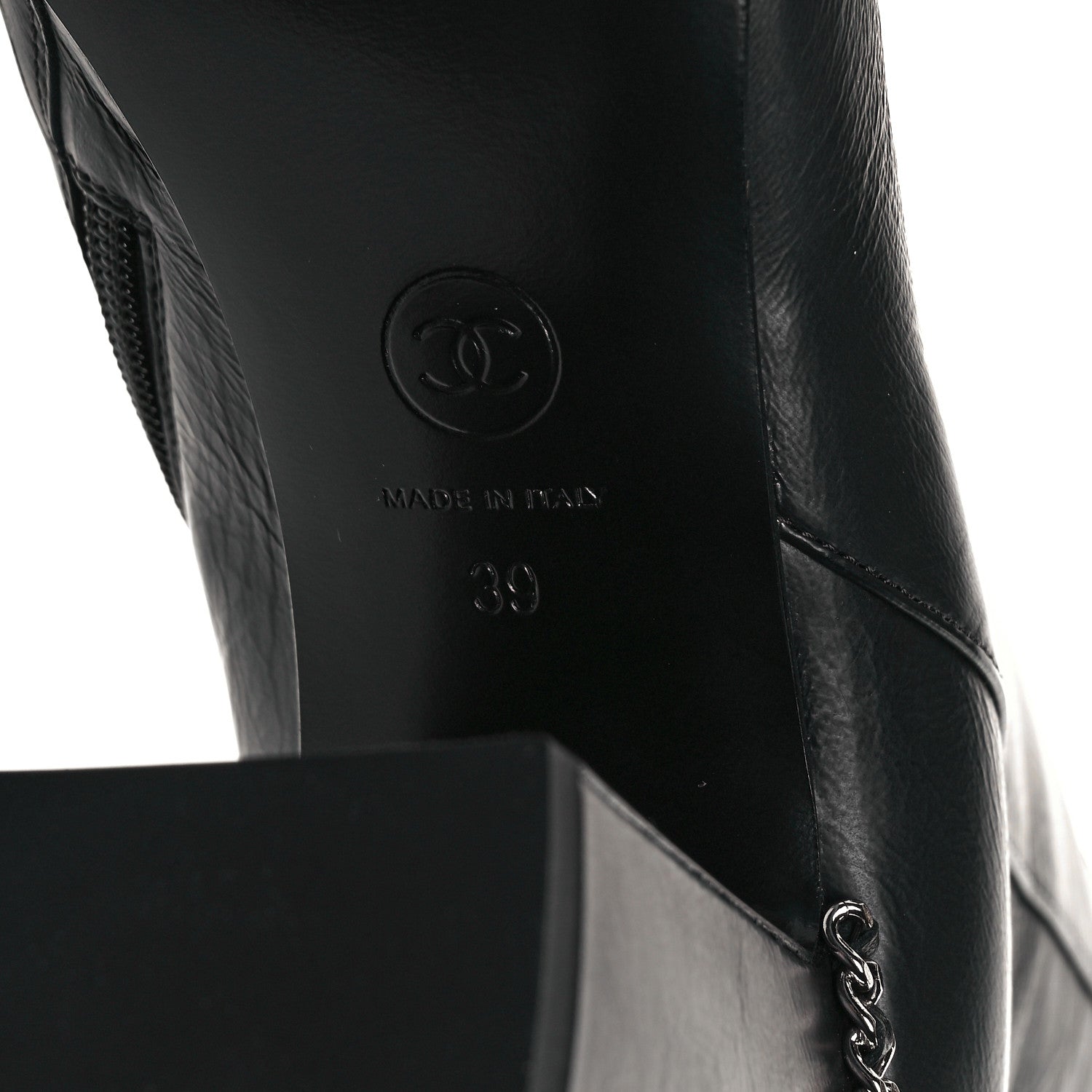 Chanel Crumpled Calfskin Cap Toe Chain Short Boots 39 Black 19 of 30