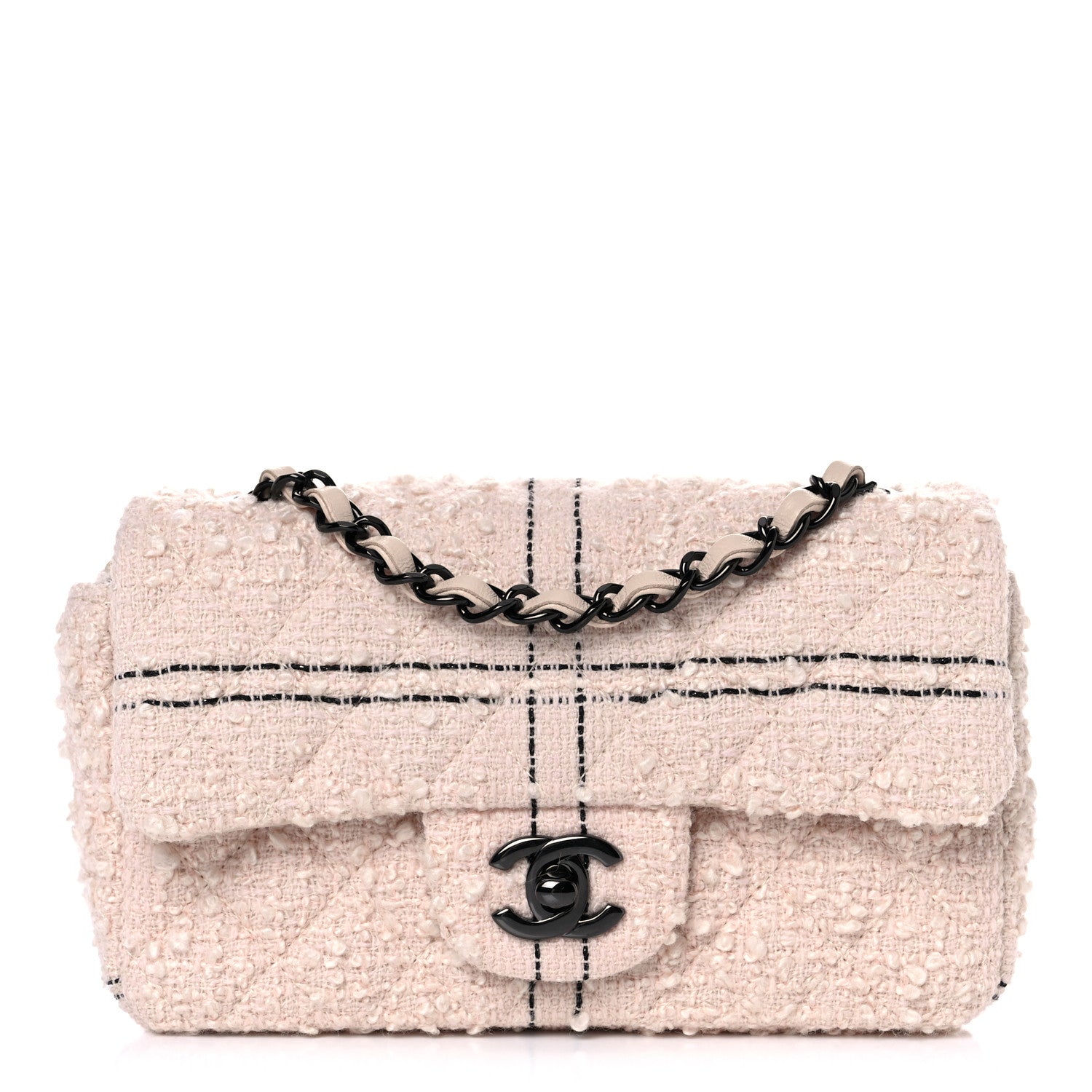 Chanel Tweed Quilted Mini Rectangular Flap Light Pink Black 1 of 9