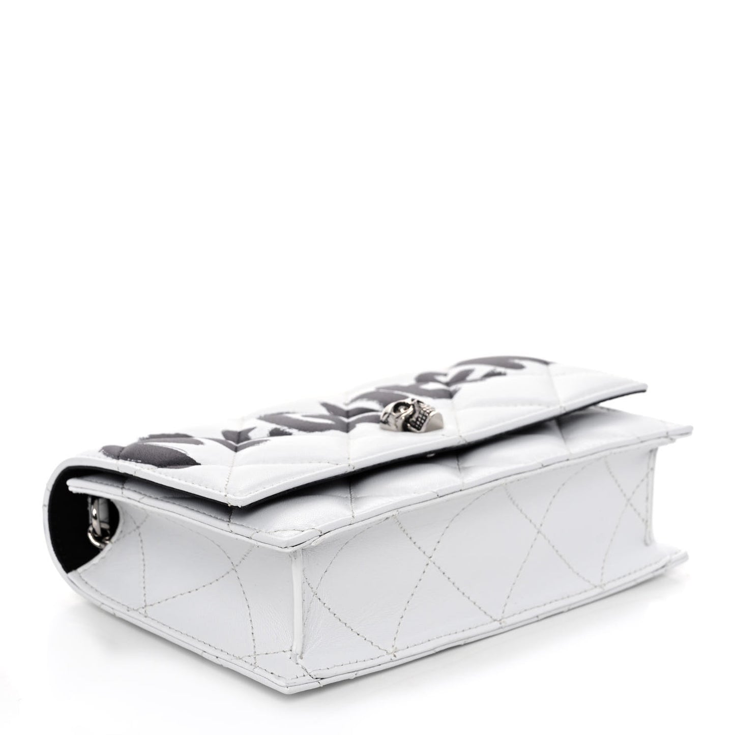 Calfskin Quilted Graffiti Skull Small Chain Crossbody Bag White
