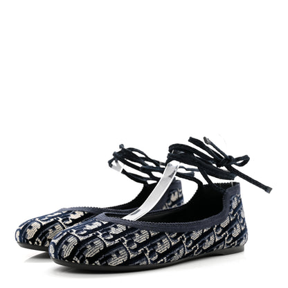 Christian Dior Velvet Oblique Poeme Laced Ballerina Flats 36.5 Blue 3 of 8