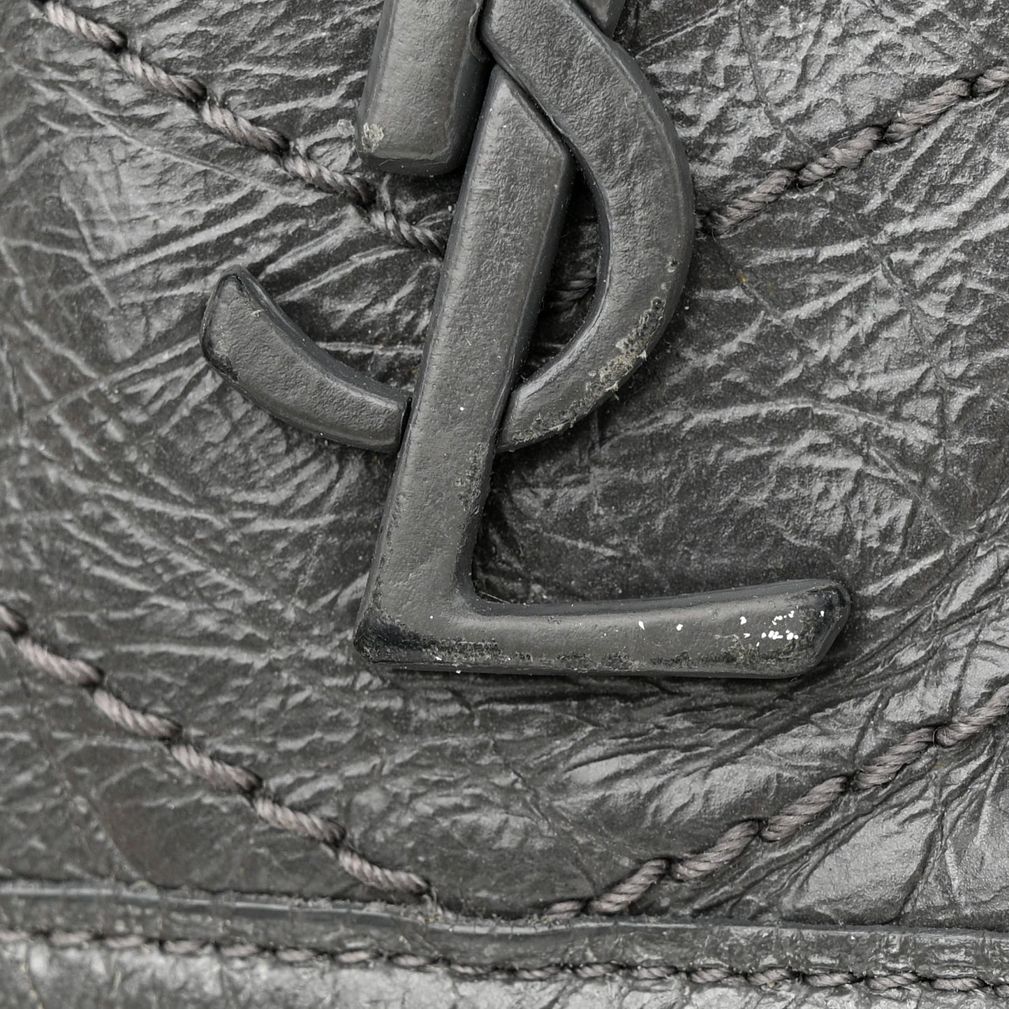 Crinkled Calfskin Matelasse Monogram Baby Niki Chain Satchel Storm