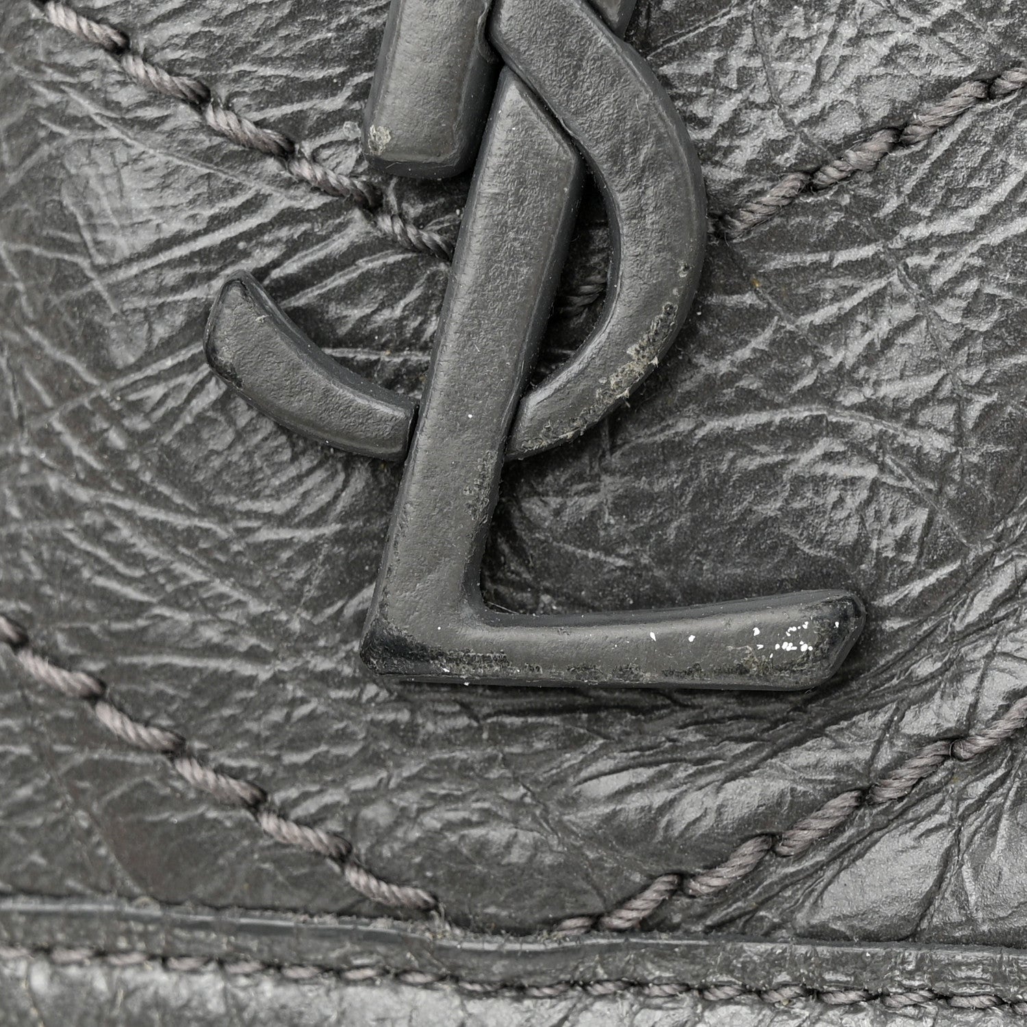 Saint Laurent Crinkled Calfskin Matelasse Monogram Baby Niki Chain Satchel Storm 12 of 15