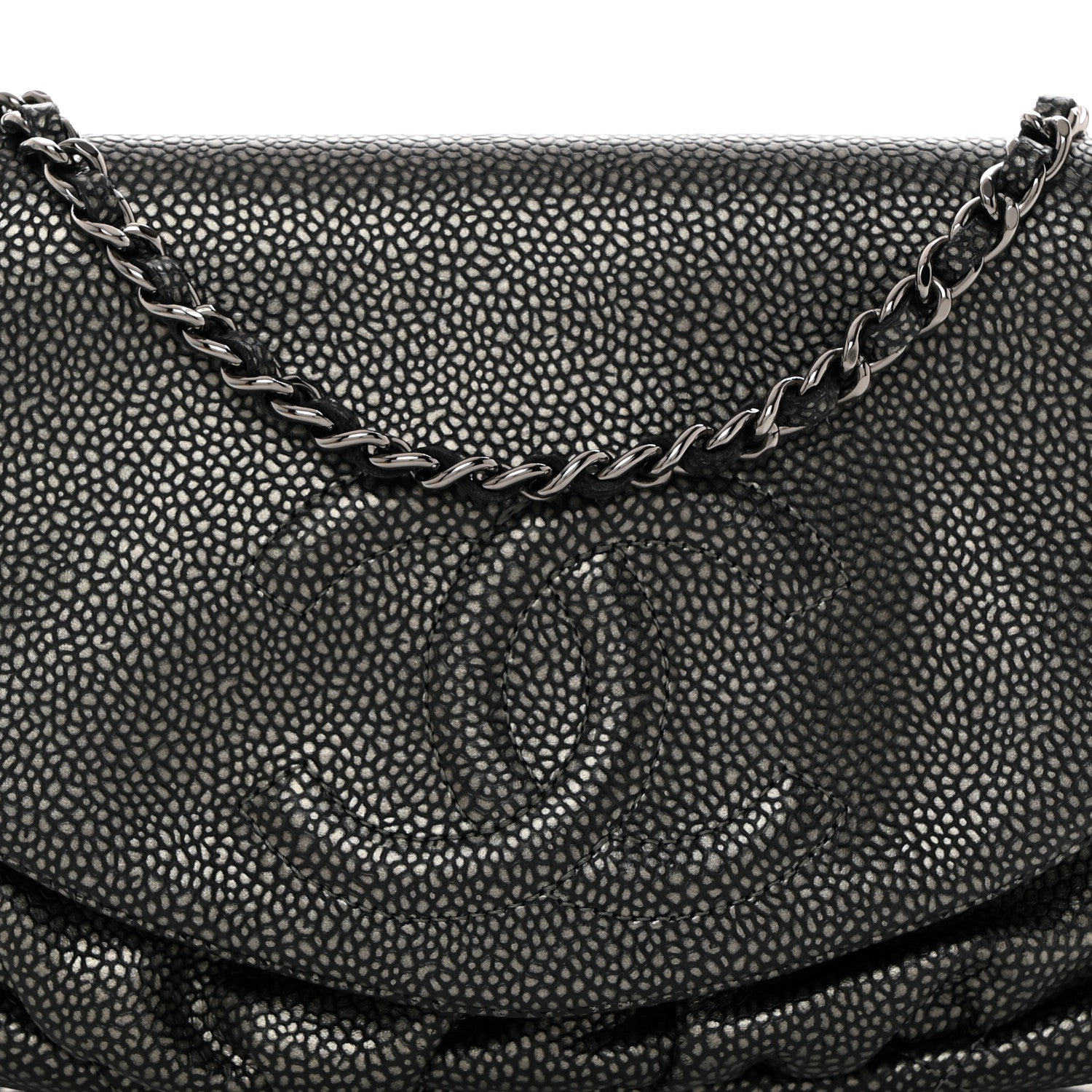 Chanel Metallic Caviar Half Moon Wallet On Chain WOC Dark Silver 9 of 11