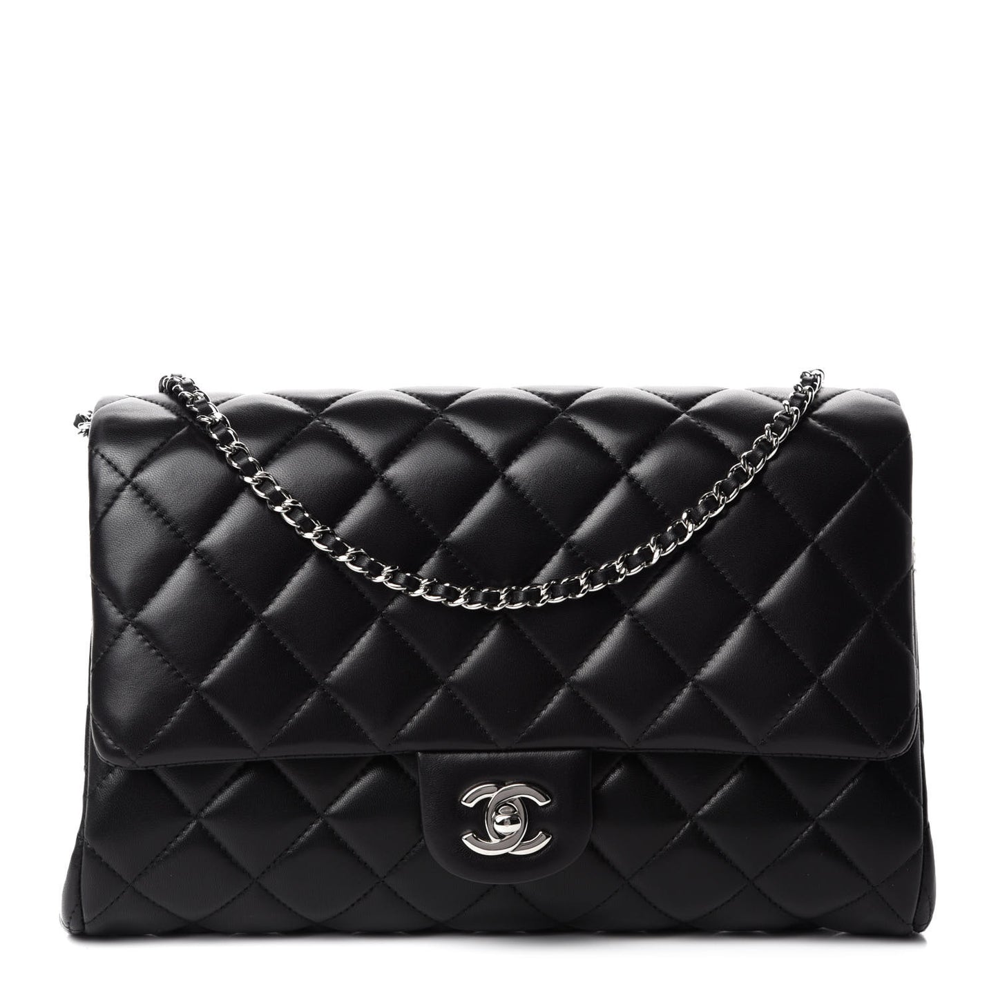 Lambskin Quilted Clutch With Chain Flap Black