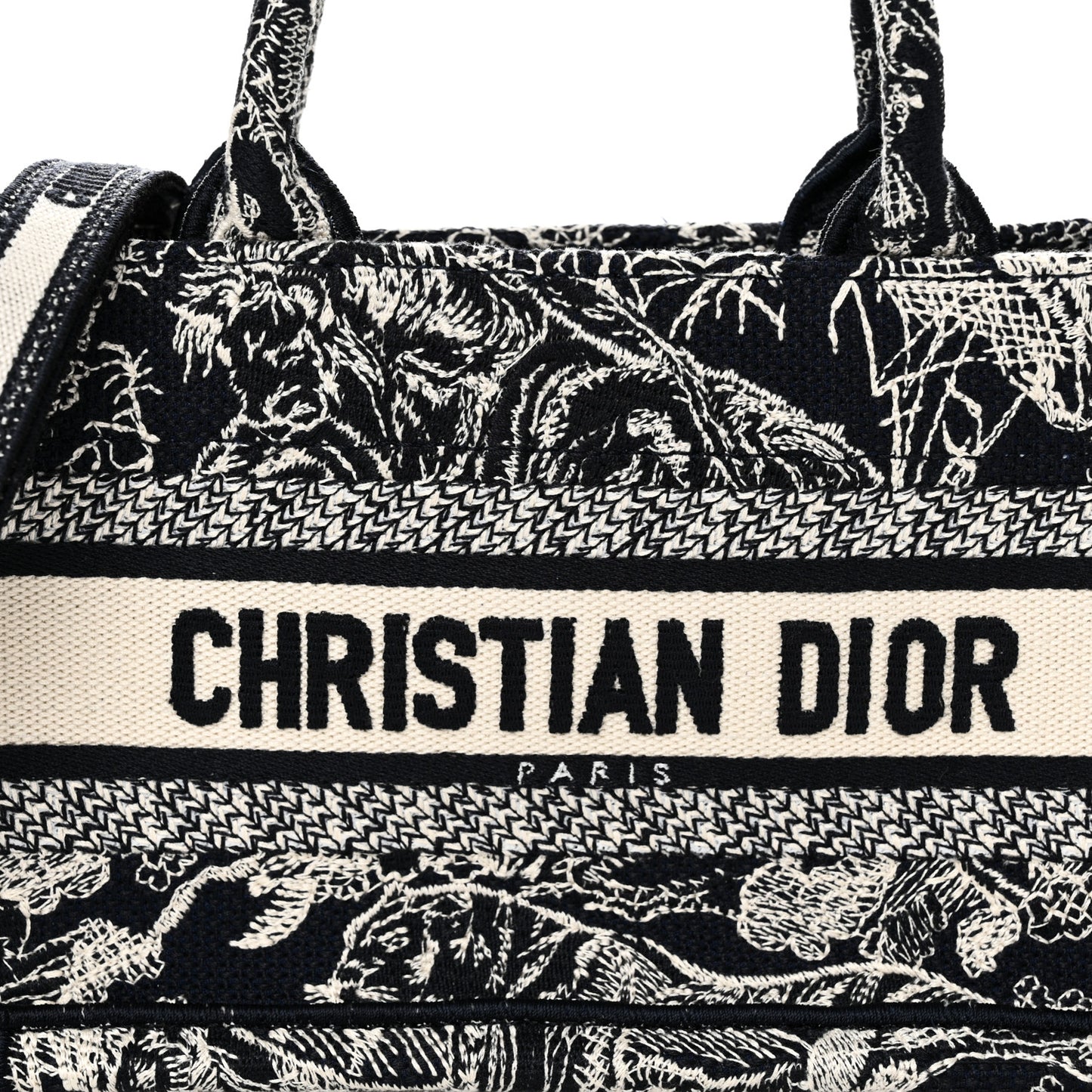 Canvas Embroidered Toile De Jouy Reverse Mini Book Tote With Strap Blue Multicolor