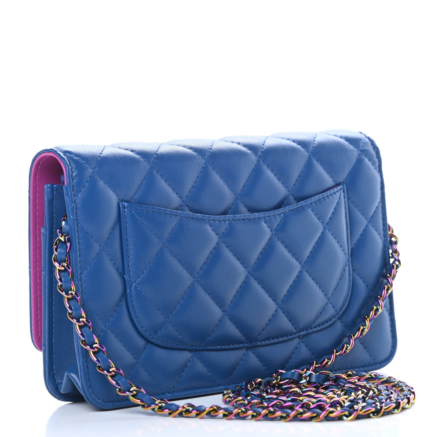 Chanel Lambskin Quilted Wallet On Chain WOC Dark Blue Pink 3 of 13