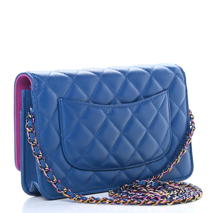 Chanel Lambskin Quilted Wallet On Chain WOC Dark Blue Pink 3 of 13