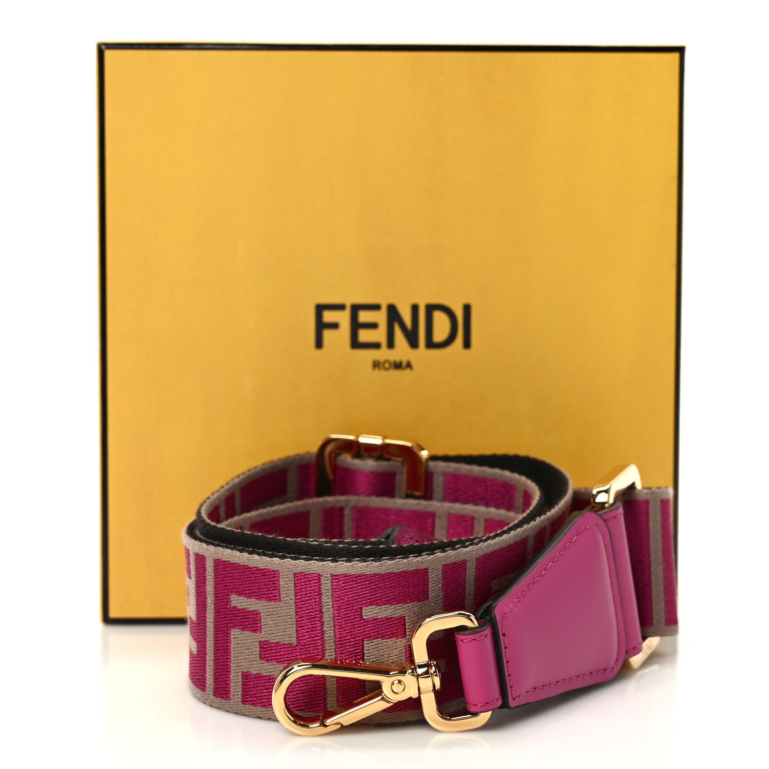 Fendi Ribbon Vitello Seta FF 1974 Pequin Reversible Adjustable Strap You Marrone Pink 4 of 4
