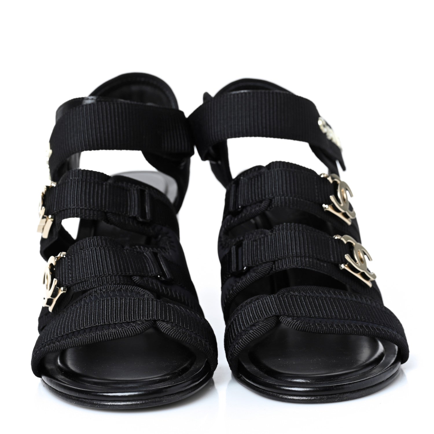 Chanel Fabric Metal CC Logo Sandals 38 Black 2 of 7