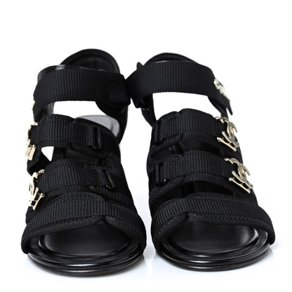Chanel Fabric Metal CC Logo Sandals 38 Black 2 of 7