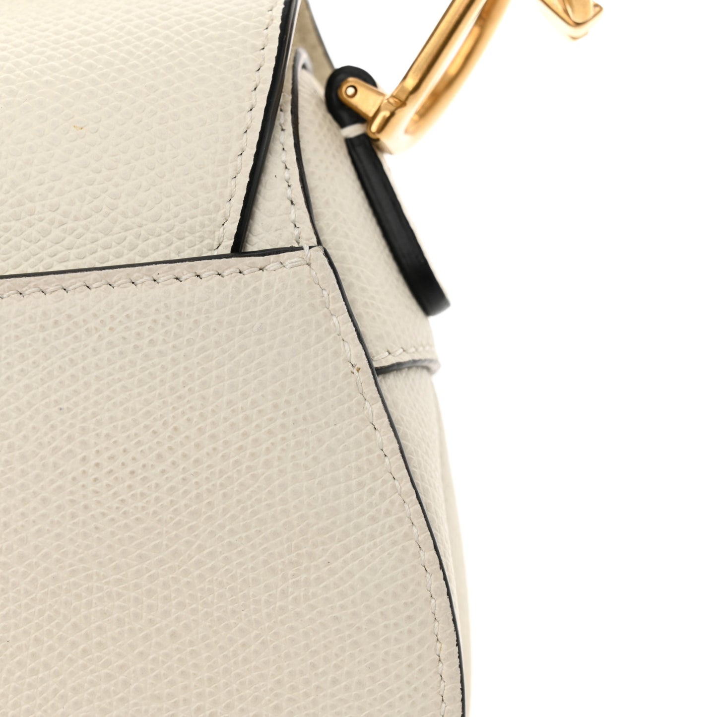 Grained Calfskin Mini Saddle Bag White
