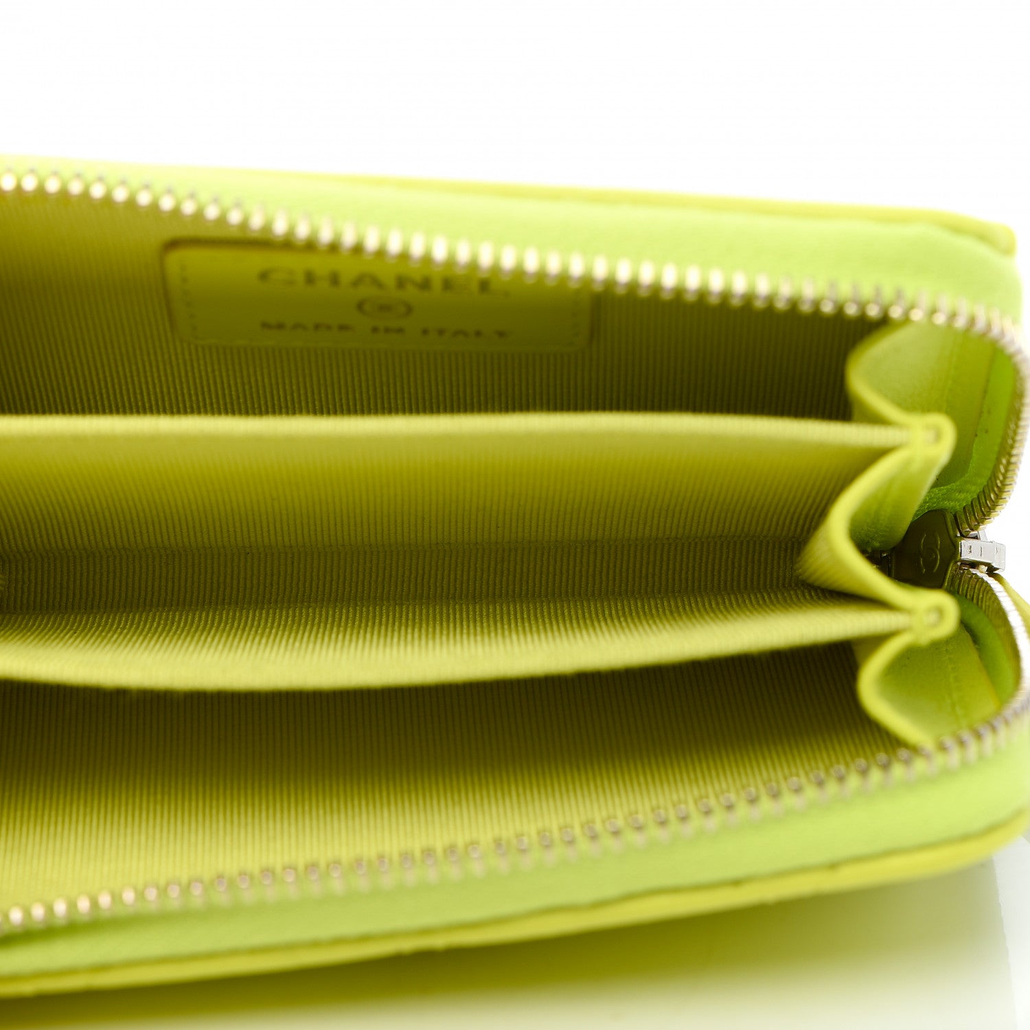 Chanel Lambskin Quilted Zip Coin Purse Wallet Neon Yellow 4 of 8