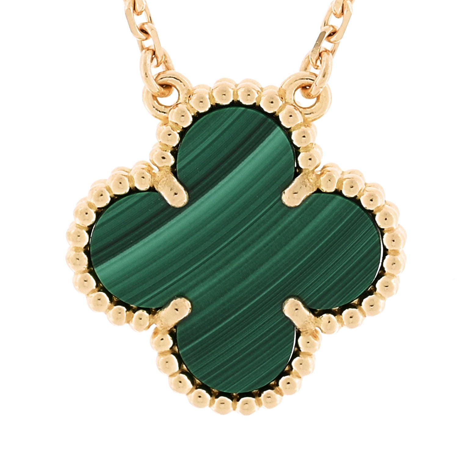 Van Cleef & Arpels 18K Yellow Gold Malachite Vintage Alhambra Pendant Necklace 4 of 7