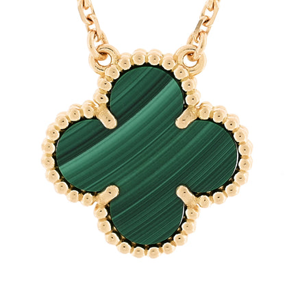 Van Cleef & Arpels 18K Yellow Gold Malachite Vintage Alhambra Pendant Necklace 4 of 7