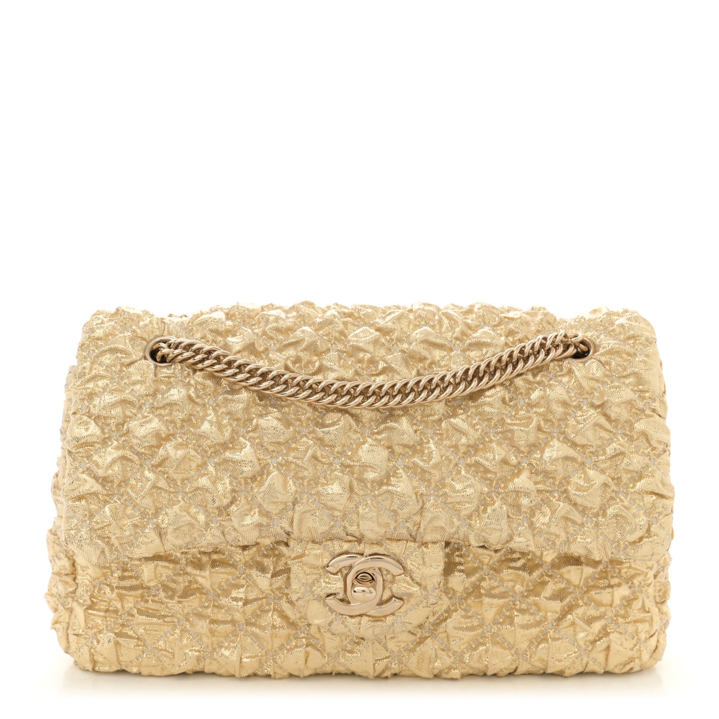 Metallic Lame Quilted Small Double Flap Gold