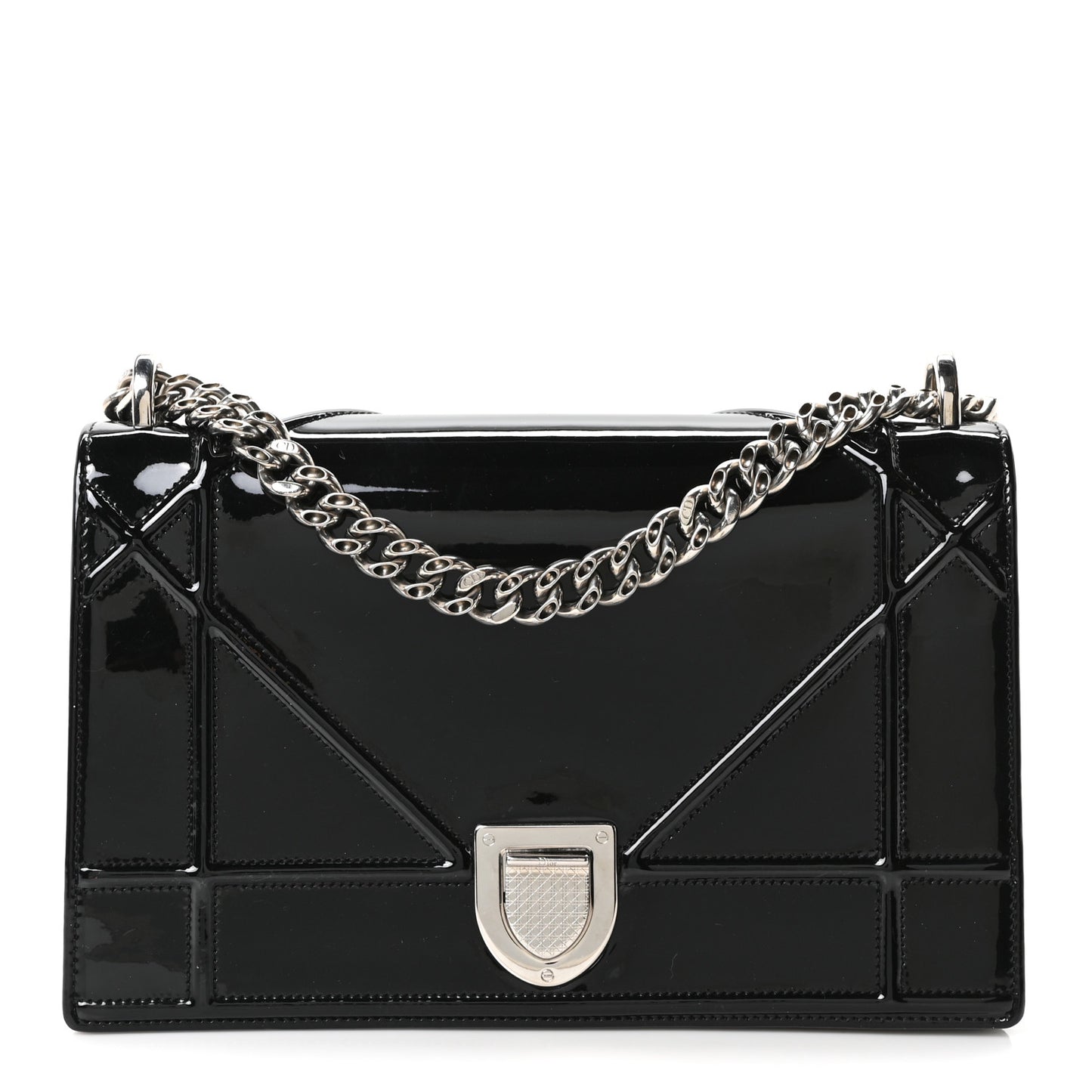 Patent Medium Diorama Flap Bag Black