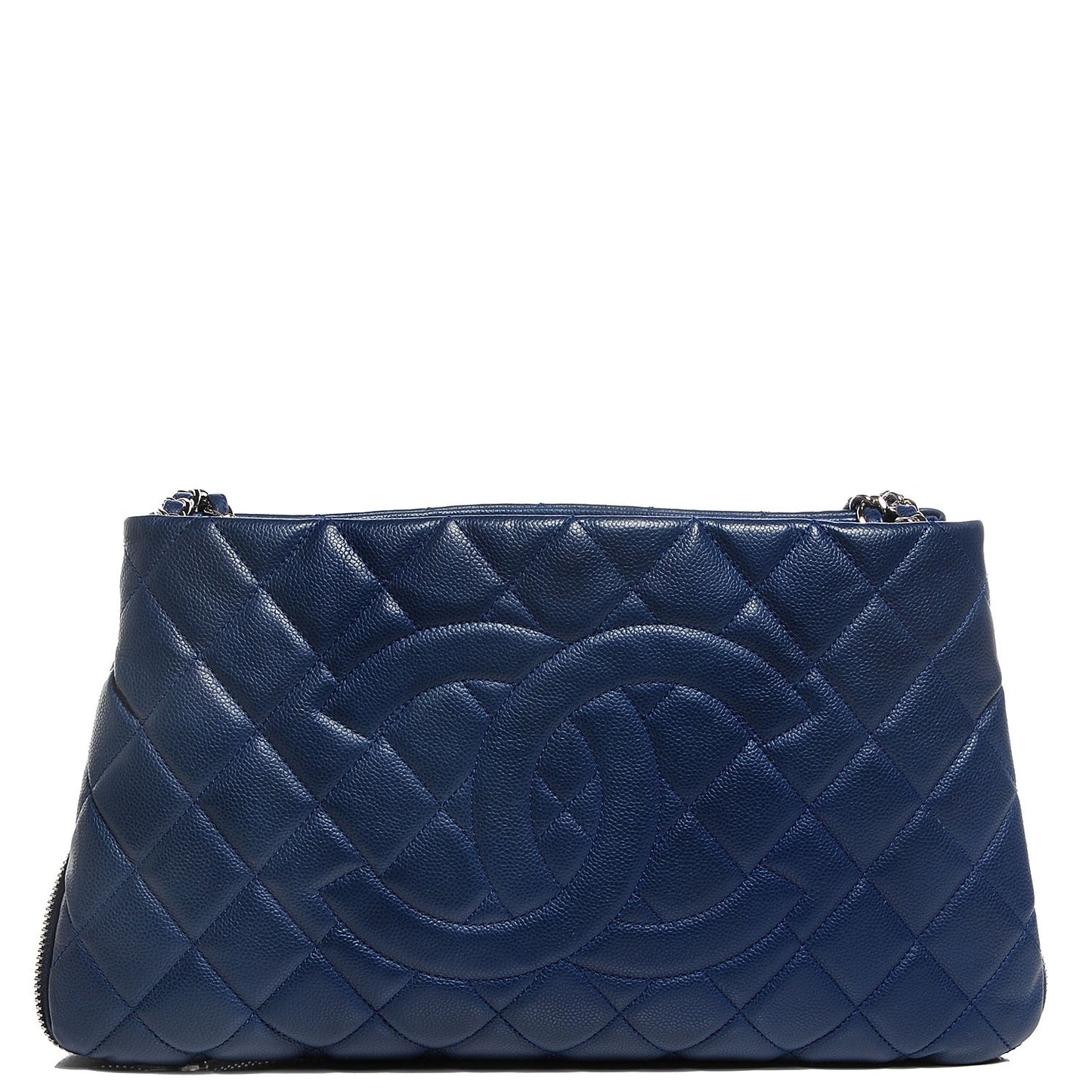 Caviar Quilted Expandable Zip Shoulder Bag Blue