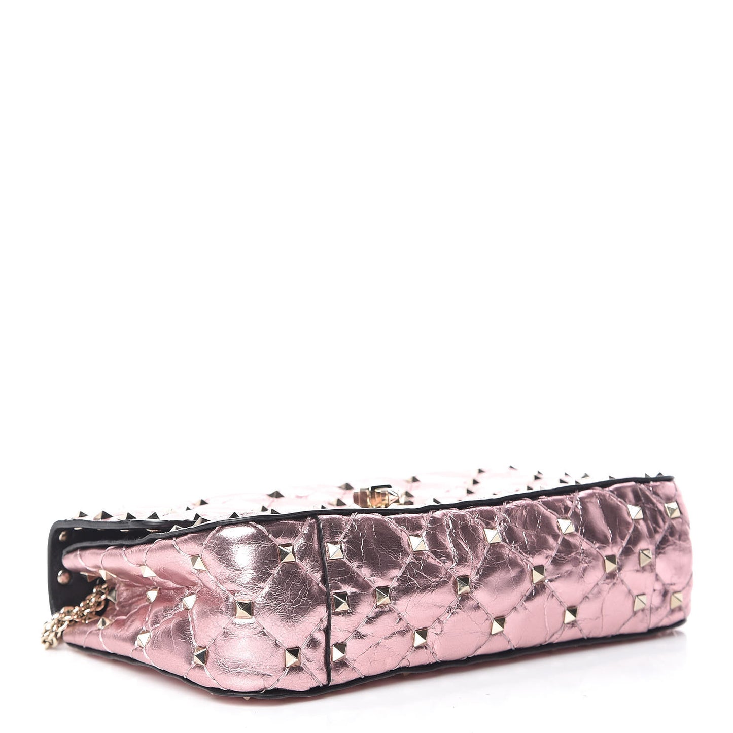 Metallic Wrinkled Lambskin Small Rockstud Spike Shoulder Bag Lipstick