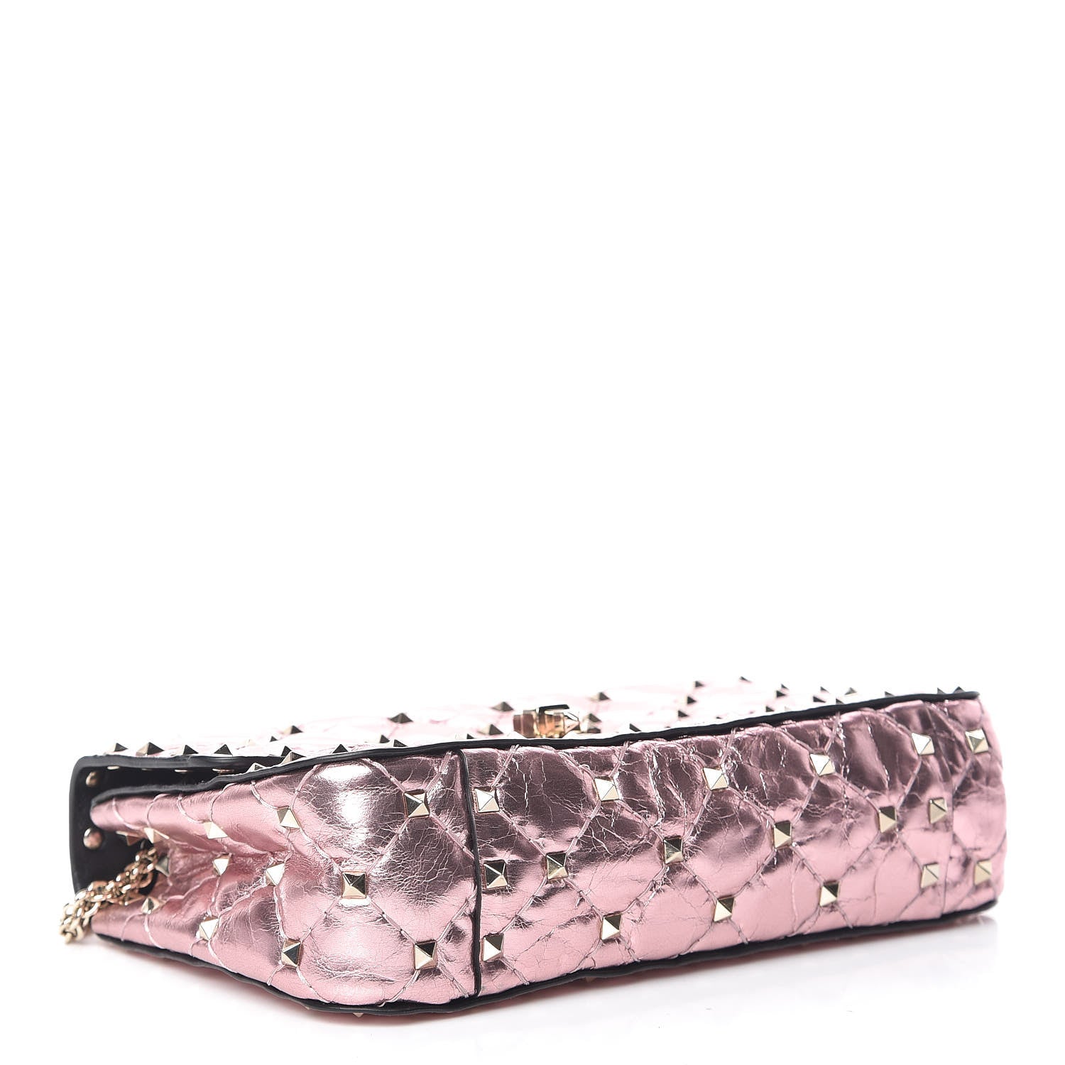 Valentino Garavani Metallic Wrinkled Lambskin Small Rockstud Spike Shoulder Bag Lipstick 4 of 8