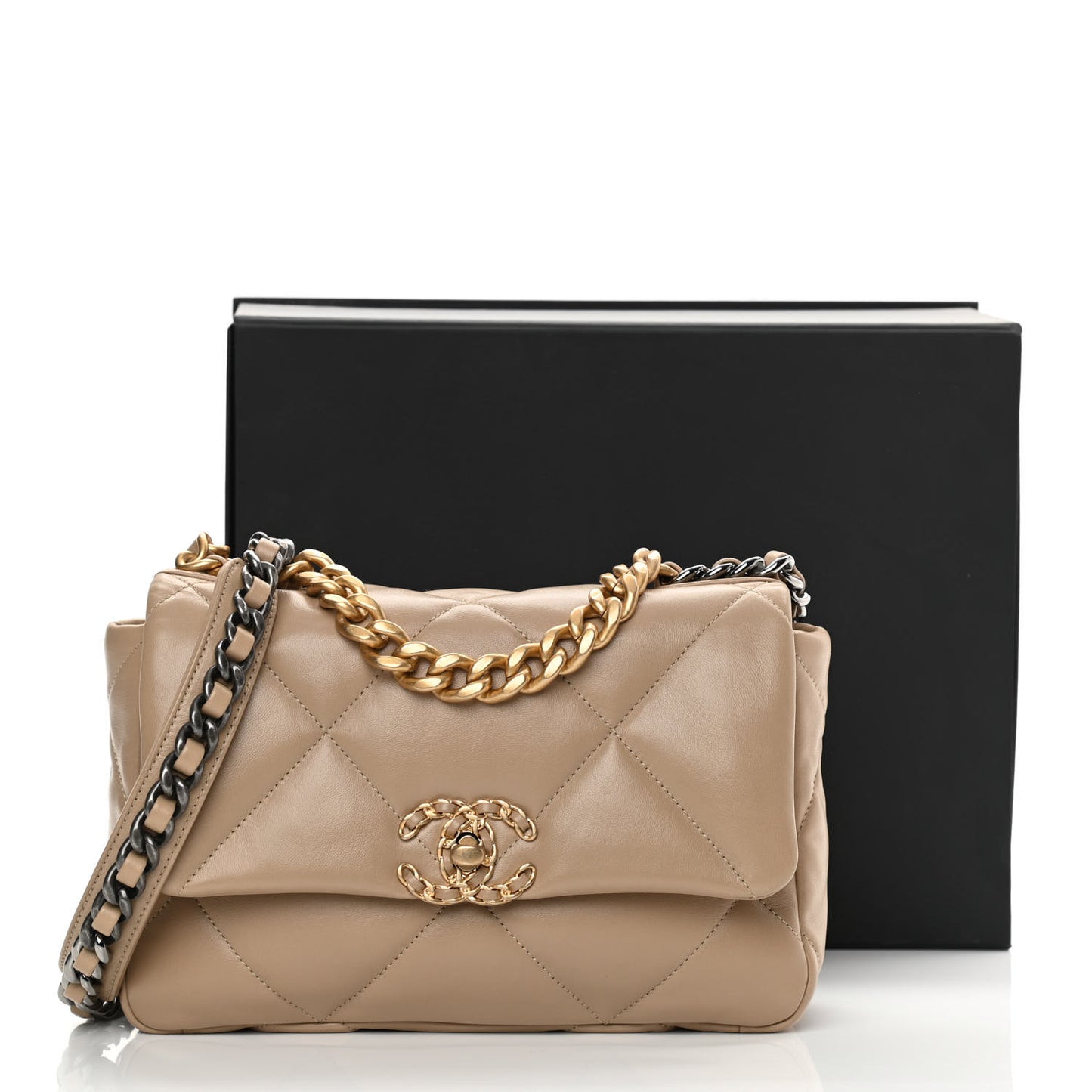 Lambskin Quilted Medium Chanel 19 Flap Dark Beige