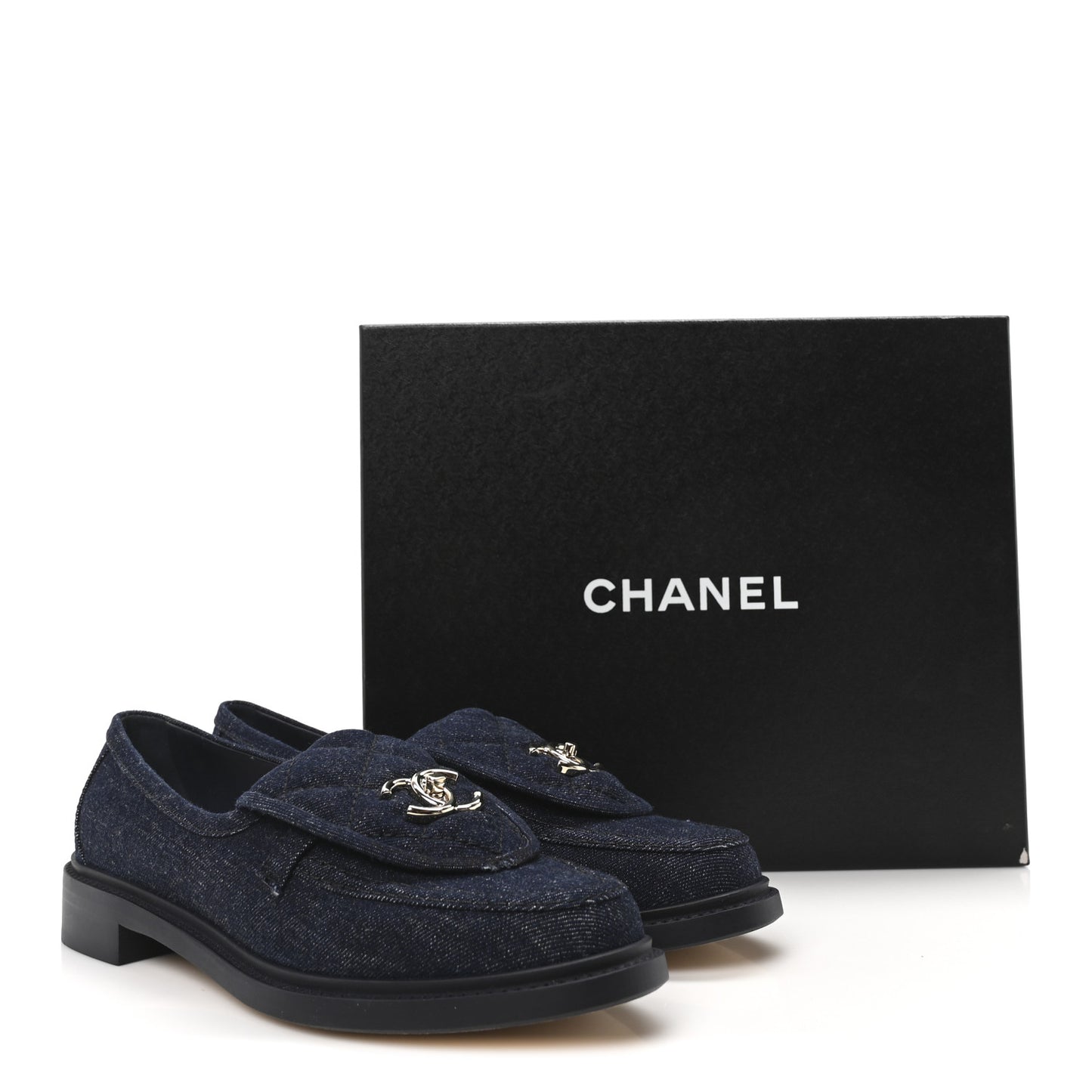 Denim CC Turnlock Loafers 39.5 Dark Blue