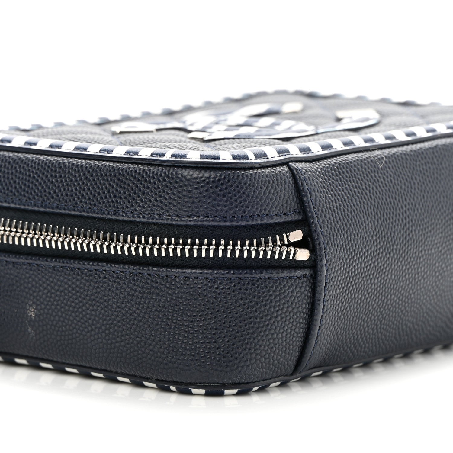 Chanel Caviar Quilted Striped Filigree Vanity Clutch With Chain Navy White 9 of 10